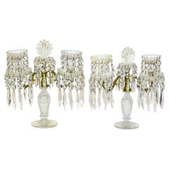 Fine Pair of Regency Style Two-Arm Crystal and Bronze Candelabra