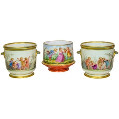 Three-Piece Painted Porcelain Cache Pot Centerpiece Set