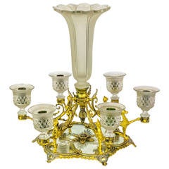 Crystal and Bronze Mirrored Centerpiece with Attached Candle Holders