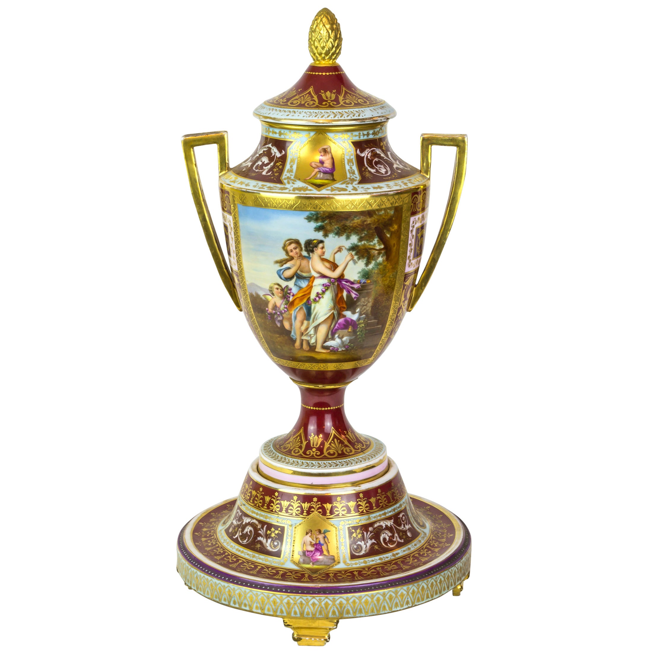 Royal Vienna Neoclassical Painted Covered Porcelain Vase