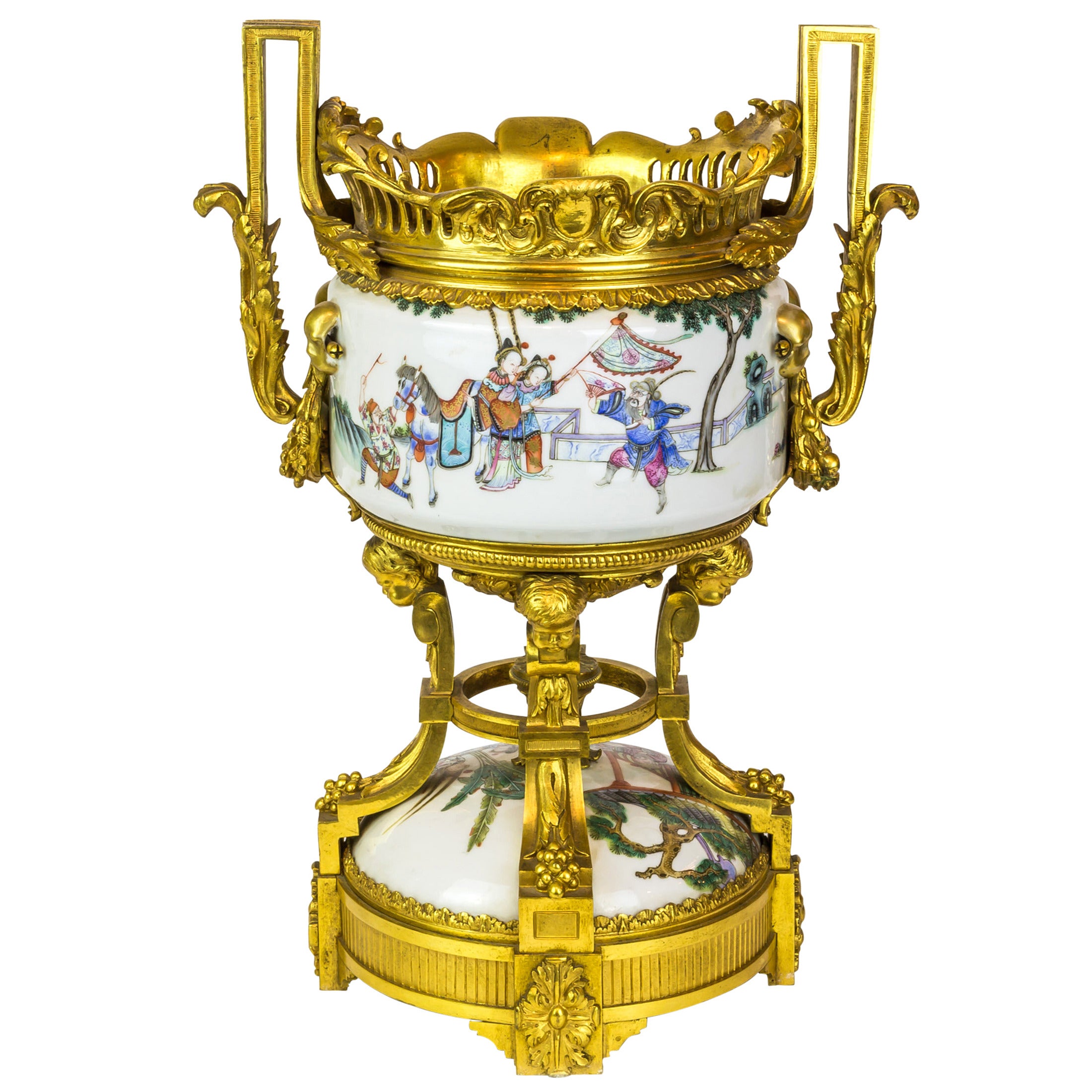 Fine Bronze and Porcelain Footed Centerpiece with Chinese Porcelain