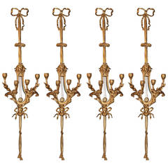 Antique Matched Set of Four Gilt Bronze Louis XVI Style Four-Arm Wall Light Sconces