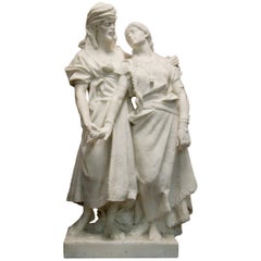Important Orientalist Marble Figure of Two Lovers Signed P. Carados