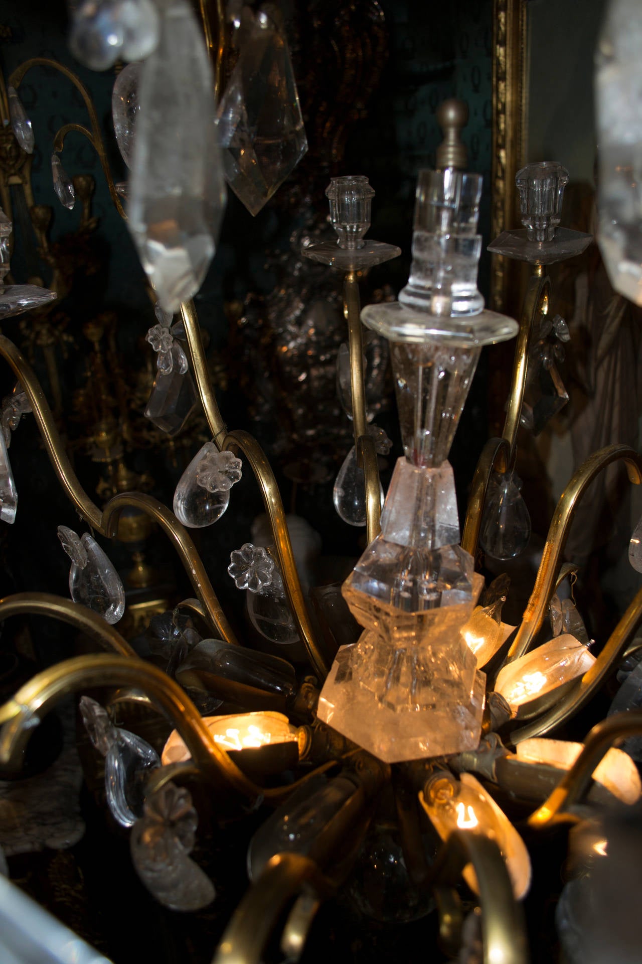 Exquisite Bronze and Rock Crystal Chandelier Attributed to Baguès 3