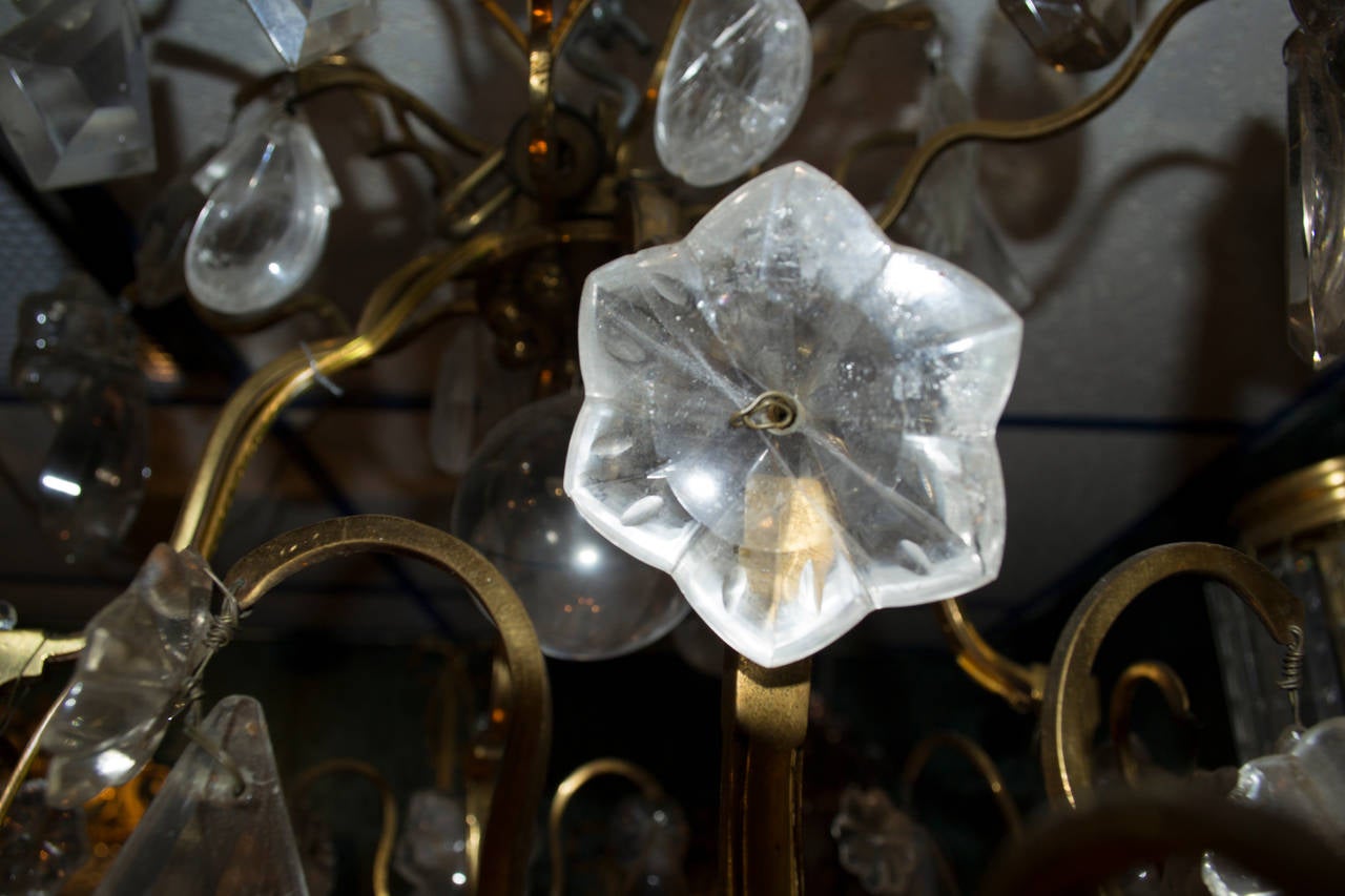 20th Century Exquisite Bronze and Rock Crystal Chandelier Attributed to Baguès