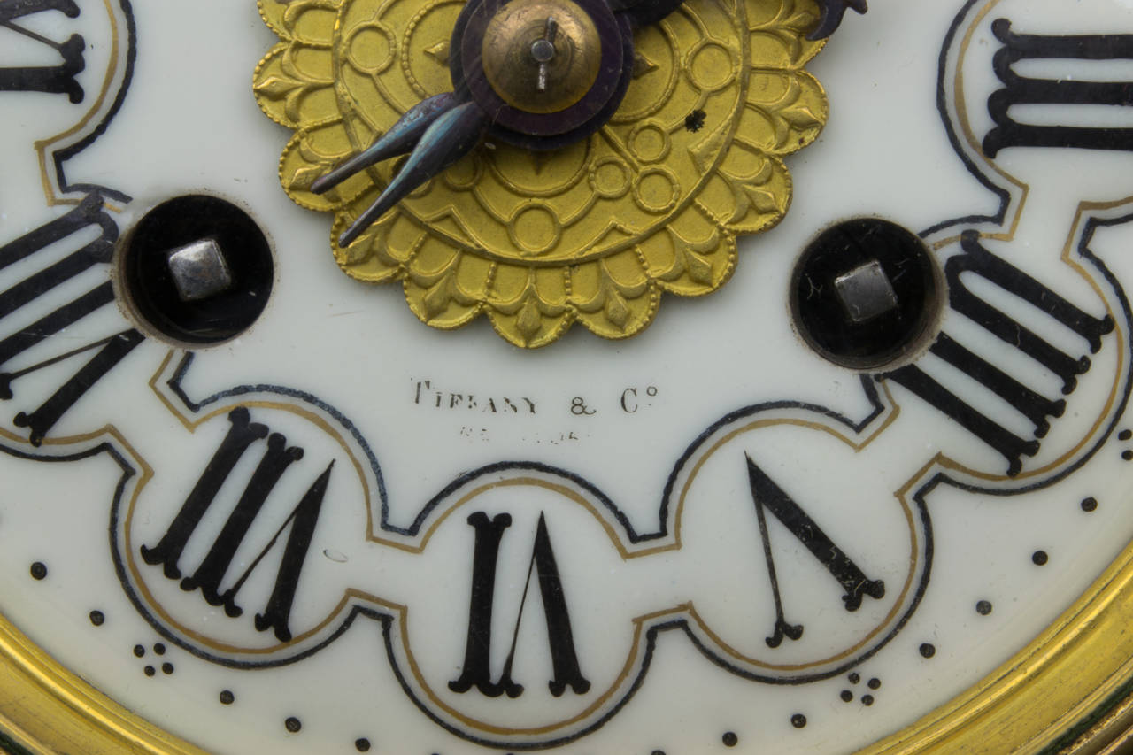 Orientalist Tiffany Bronze and Marble Square Form Mantle Clock In Good Condition In New York, NY