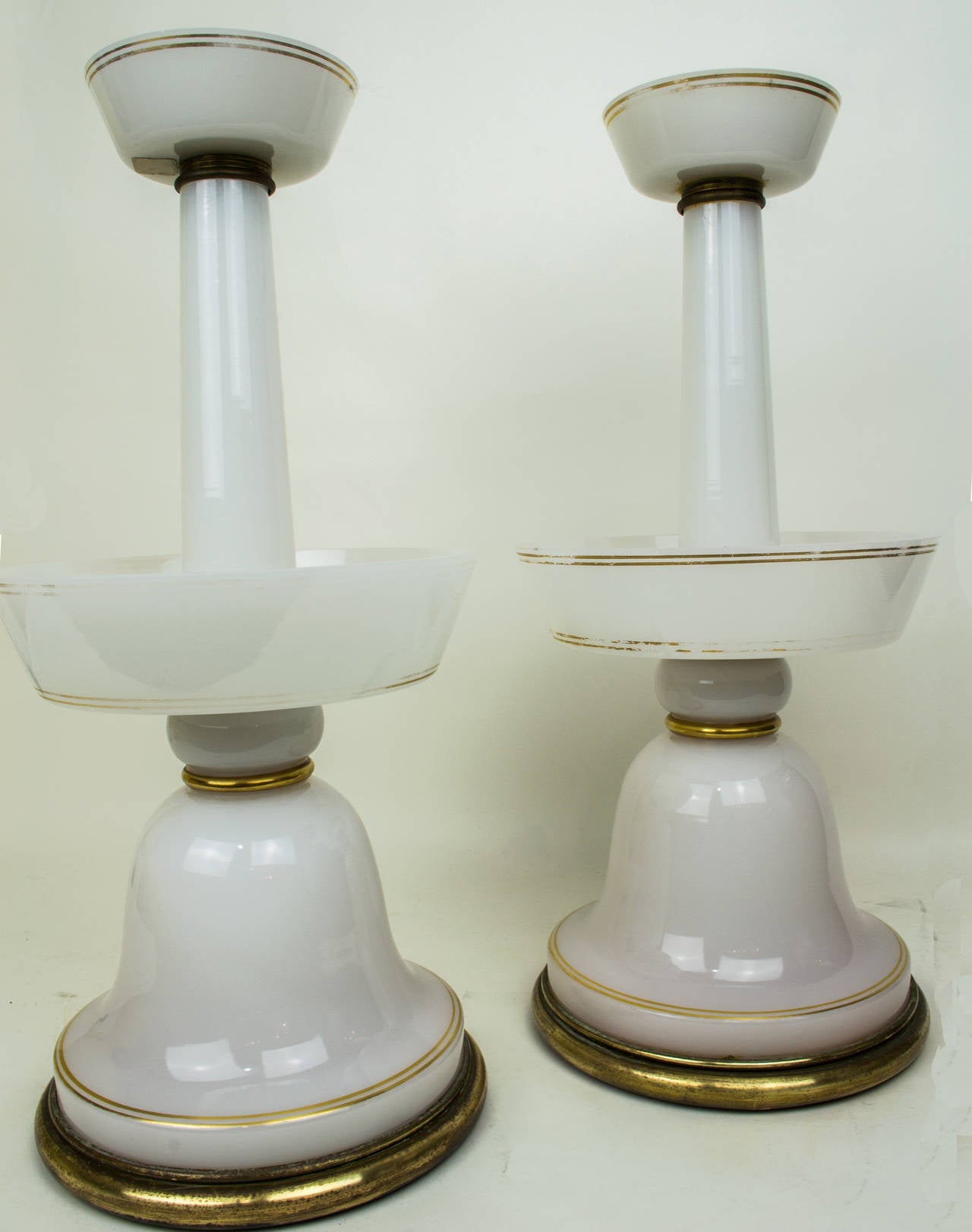 Magnificent and unusual pair of French oplaine and bronze tazza candleholders with gold decorations.
Stock number: G11.