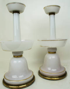 Pair of French Oplaine and Bronze Tazza Candleholders