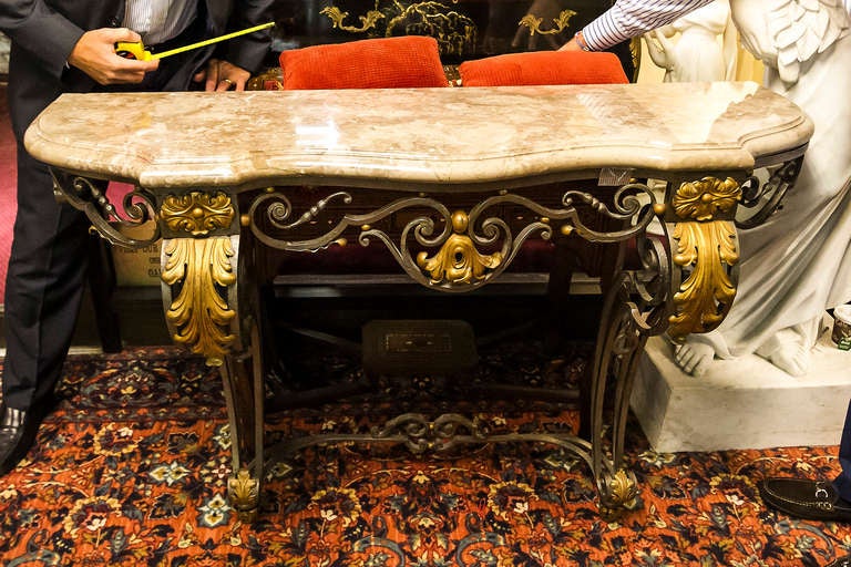 Wrought Iron Marble Top Console Table with Gilt Highlights
Stock Number: F94