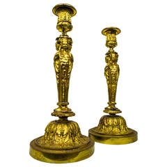 Pair of Louis XVI Style Gilt Bronze Figural Candlesticks