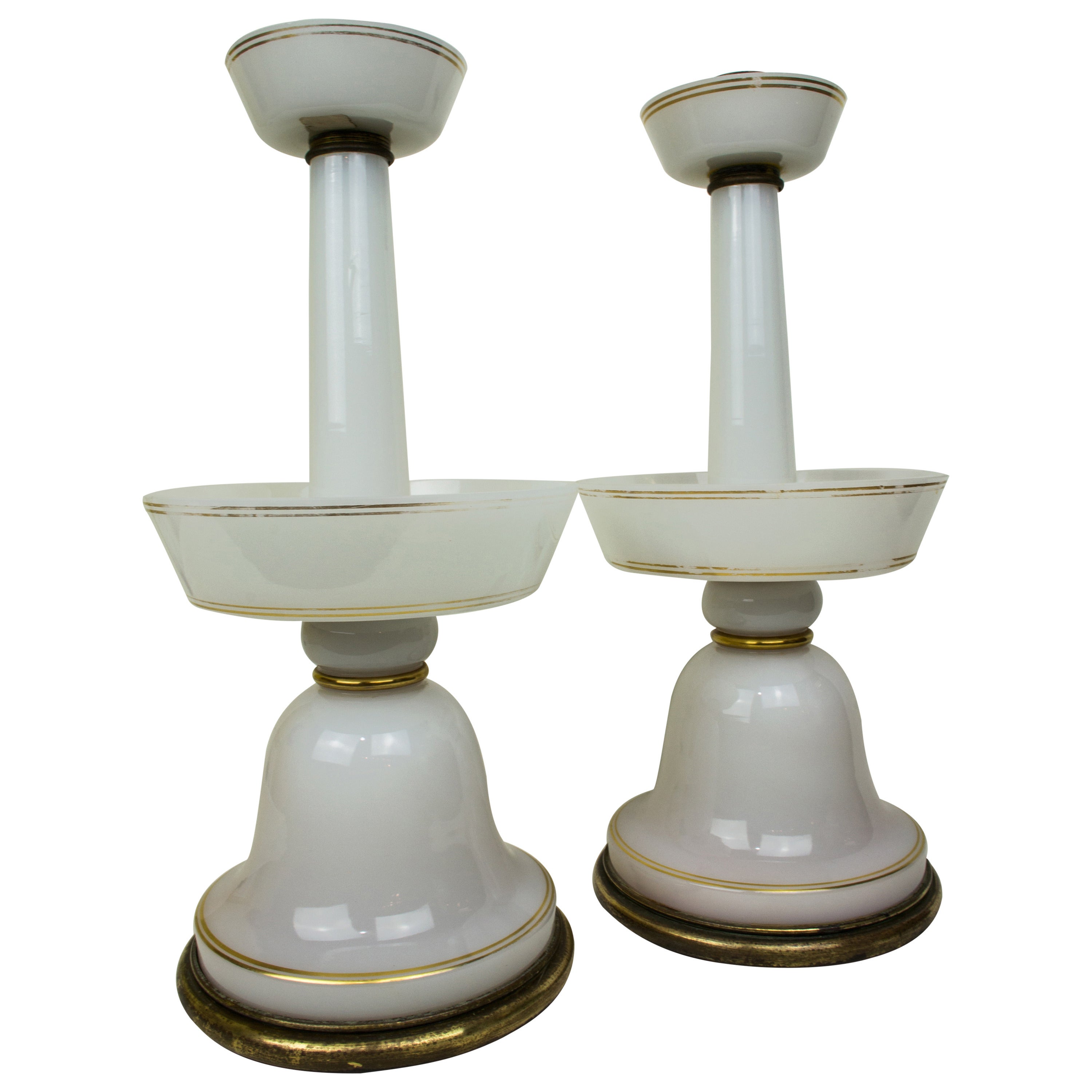 Pair of French Oplaine and Bronze Tazza Candleholders