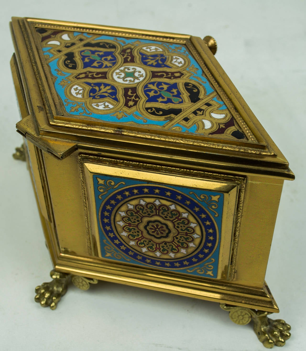 Gilt Bronze and Enamel Diamond Shape Jewelry Box For Sale at 1stDibs