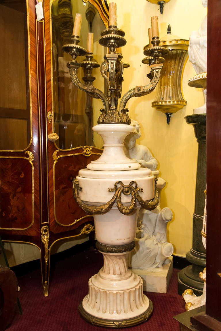 French A very Large Marble and Bronze Six Arm Floor Torchiere For Sale