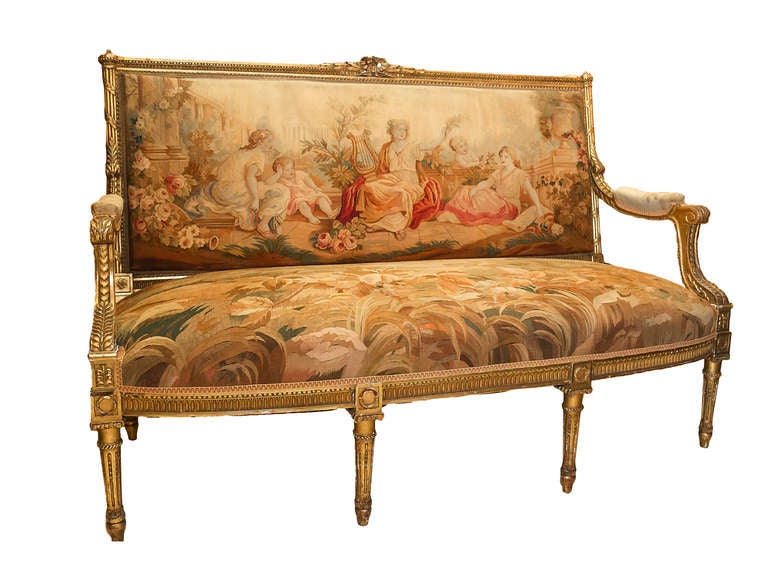 A Fantastic Gilt 5 Piece Aubusson Salon Set Stamped F. Linke