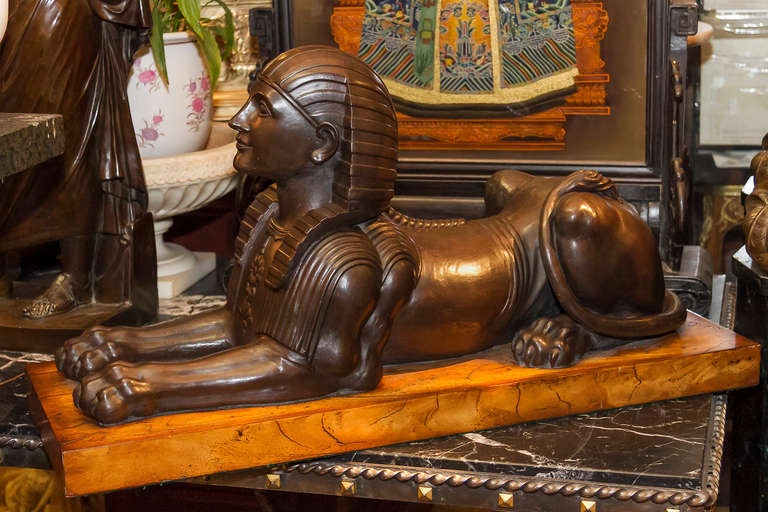 Pair of Egyptian Revival Terracotta Seated Sphynx In Good Condition In New York, NY