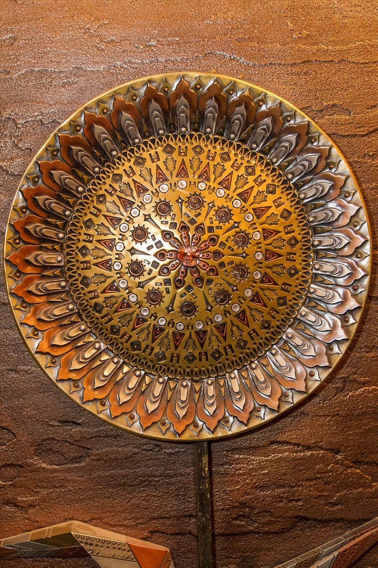 Mixed Metal Abstract Sunflower Wall Hanging by Giovanni Schoeman In Excellent Condition In New York, NY