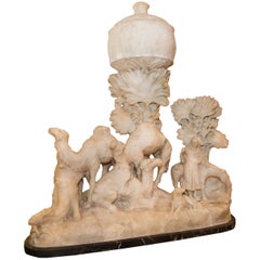 Vintage Orientalist Carved Alabaster Desert Camels Lighted Sculpture / Lamp