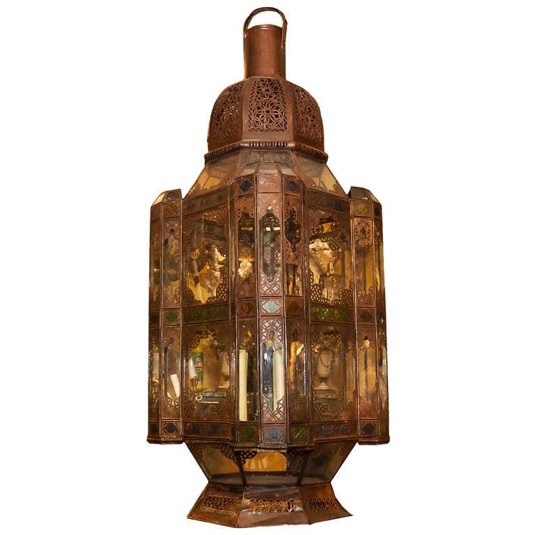 A large Moorish colored glass chandelier lantern at 1stdibs