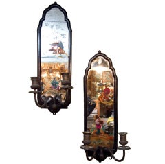 Pair of Antique Chinoiserie  Eglomise Mirrored Sconces