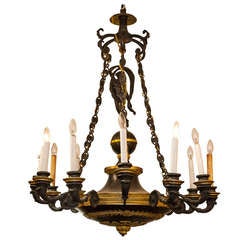 Empire Style 12-Light Bronze Figural Two-Tone Chandelier