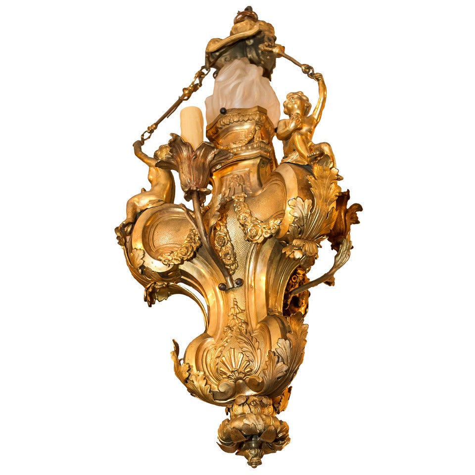 A Louis XV Style Gilt Bronze Figural 4 Light Cherub Chandelier