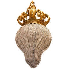 A Small Beaded Crystal and Bronze Chandelier