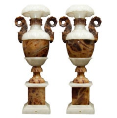 Pair of Monumental Art Deco Alabaster Vase Shape Table Lamps