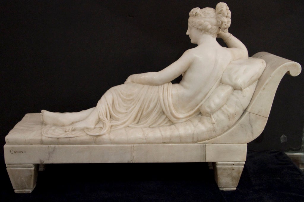 Antique Paolina Borghese Alabaster Sculpture after Antonio Canova 2