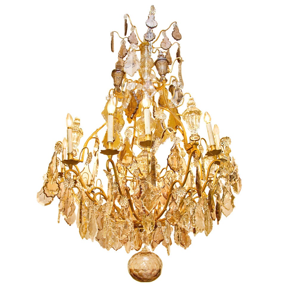 Monumental Amethyst Colored and Crystal Twelve-Arm Chandelier in Bagues Style