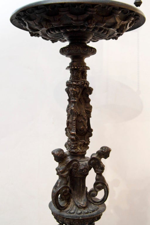 A Renaissance revival bronze and marble lamp attributed to Caldwell.