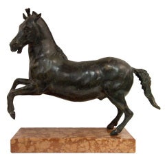 bronze model of a rearing horse on marble base