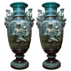 Pair of large French  majolica vases