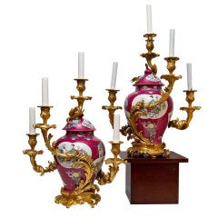 Pr Of Louis Xv Style Ormolu- Mounted Chinese Porcelain Candelabras