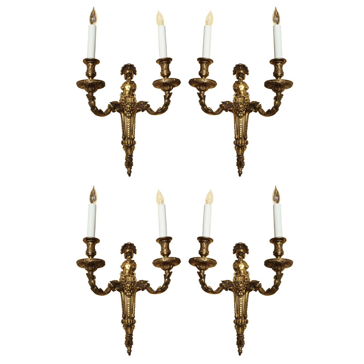 Set of Four Very Fine Louis XVI Style French Bronze Doré Sconces