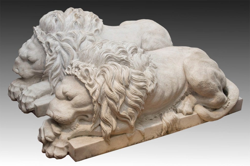 Pair of 19 century Italian Marble Lions