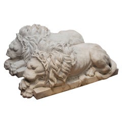 Pair of 19 century Italian Marble Lions