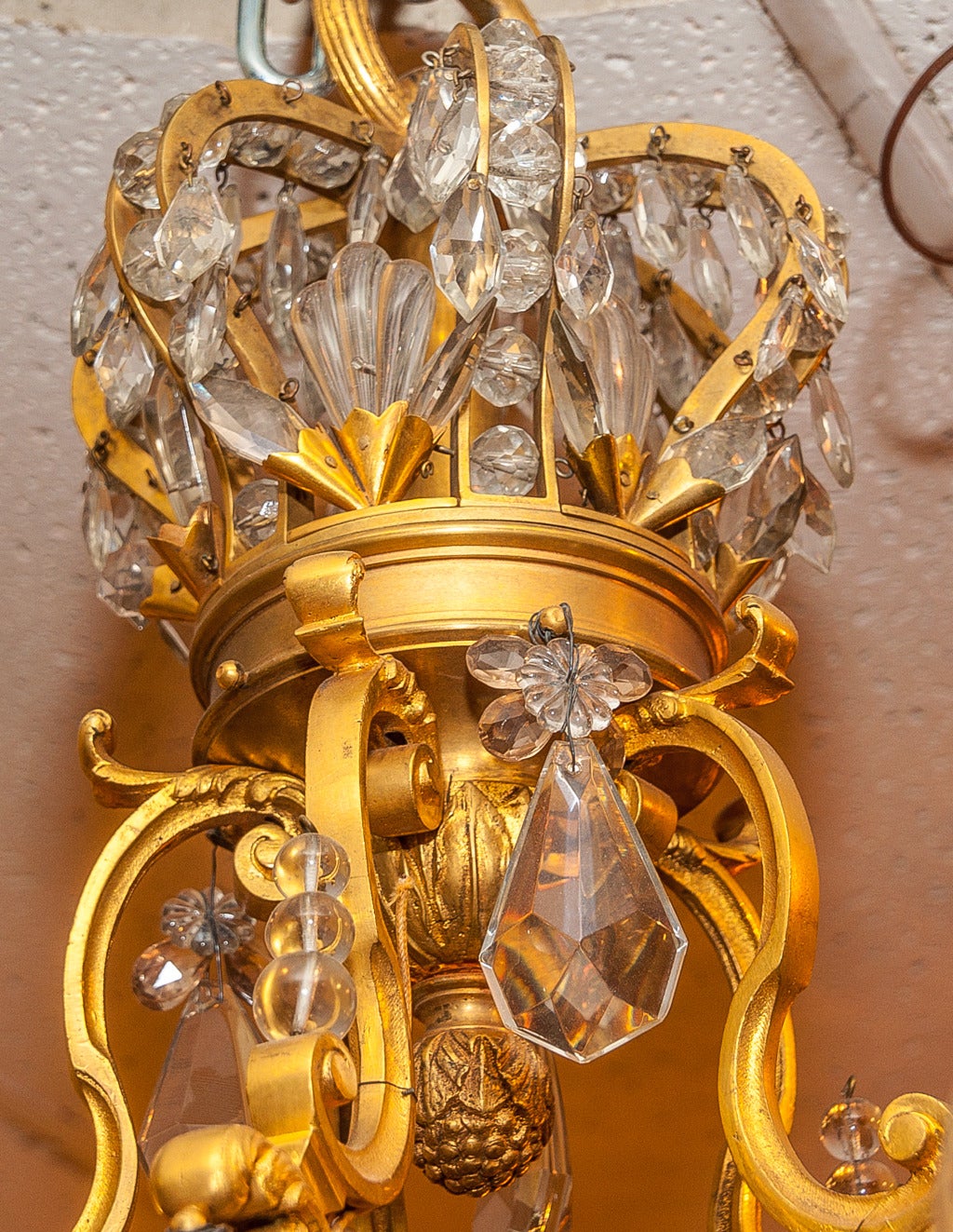 French Multicolored Crystal and Bronze Crown-Top, Ten-Light Chandelier In Good Condition In New York, NY