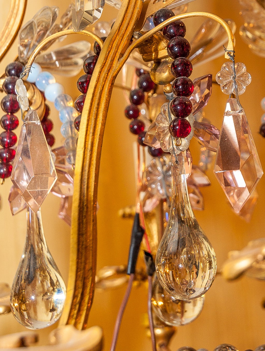 19th Century French Multicolored Crystal and Bronze Crown-Top, Ten-Light Chandelier