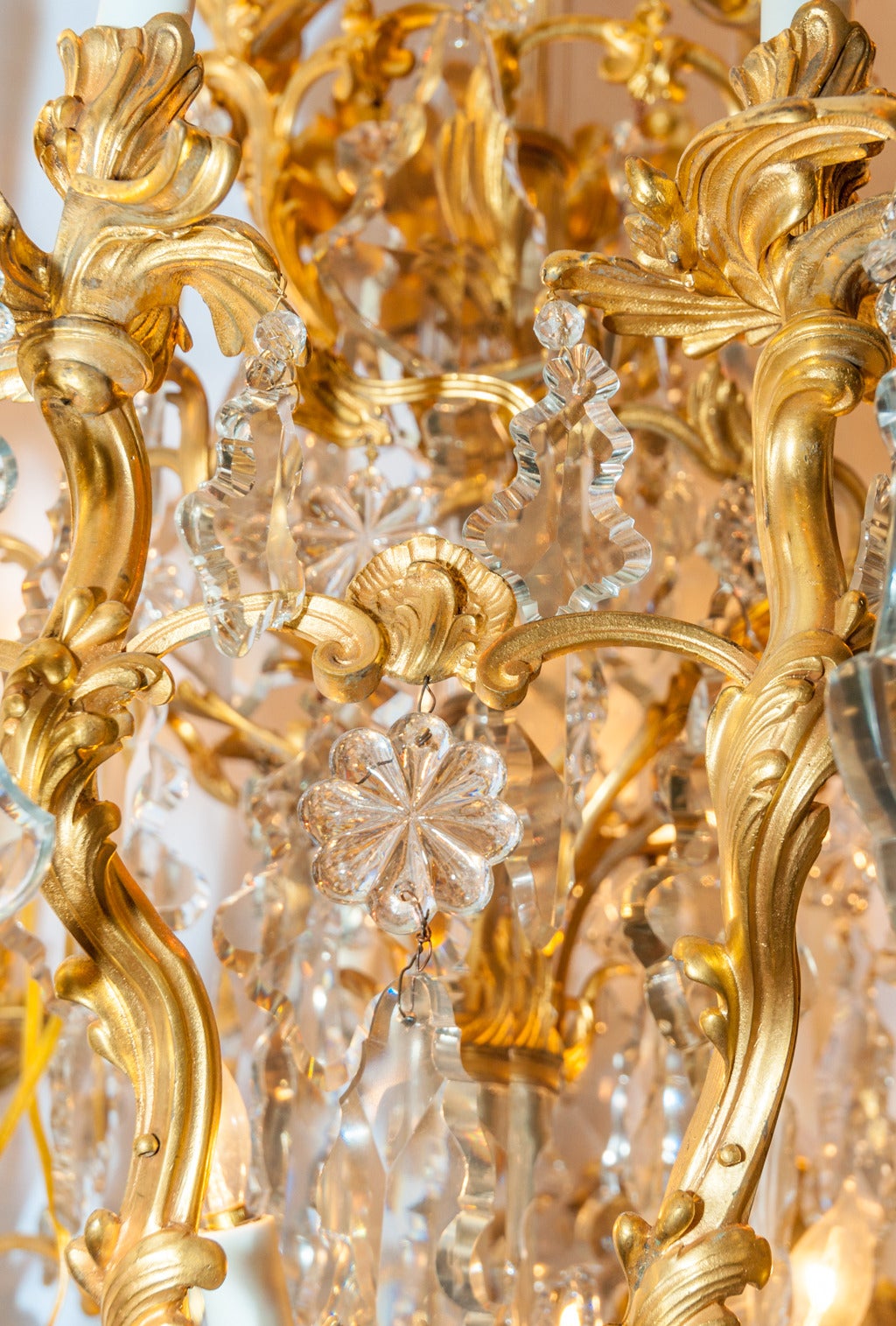 19th Century French Fifteen-Light Crystal and Bronze Crown Shaped Top Chandelier