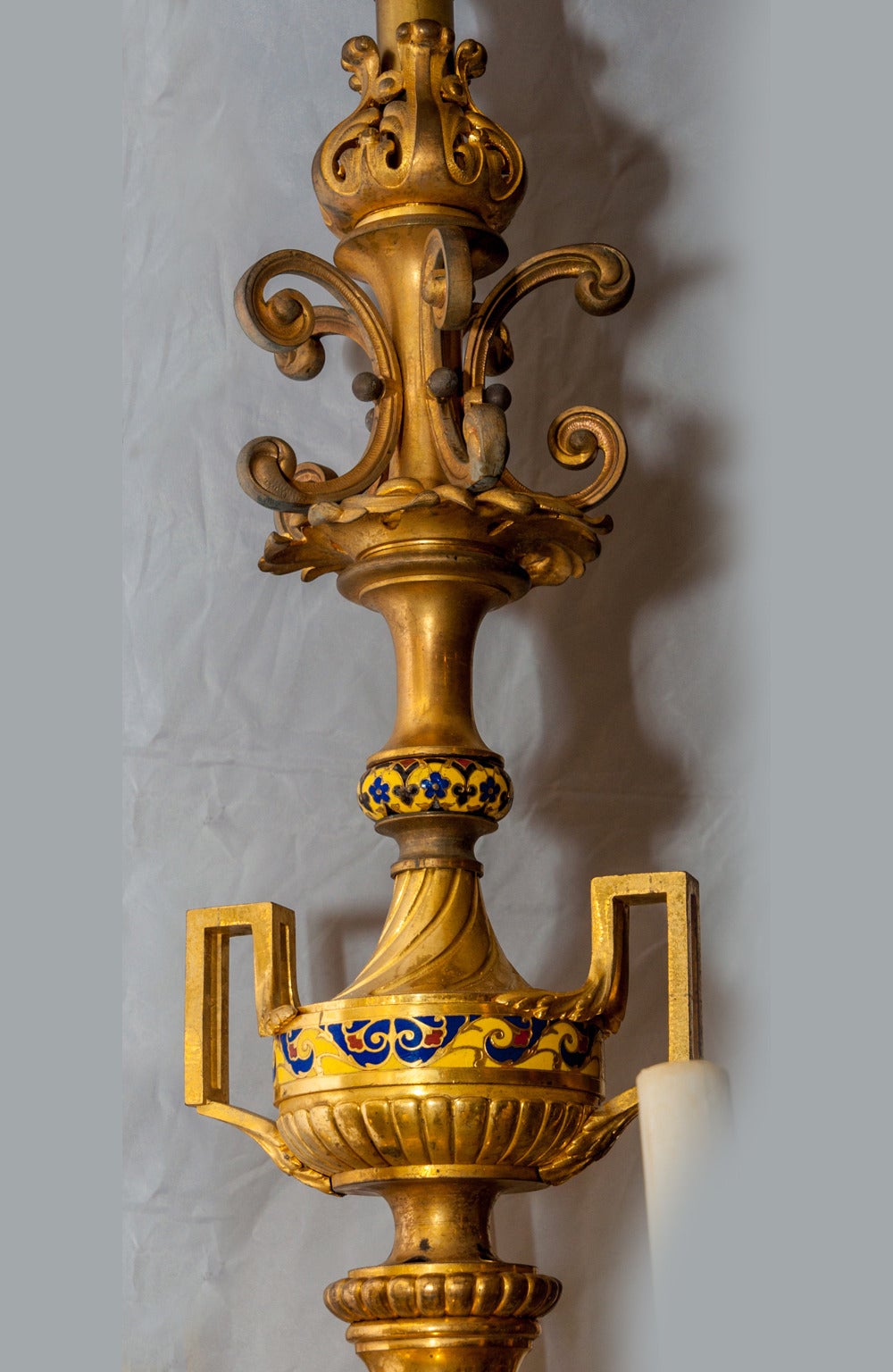 19th Century French Champleve Enamel and Bronze Nine-Light Chandelier For Sale 3
