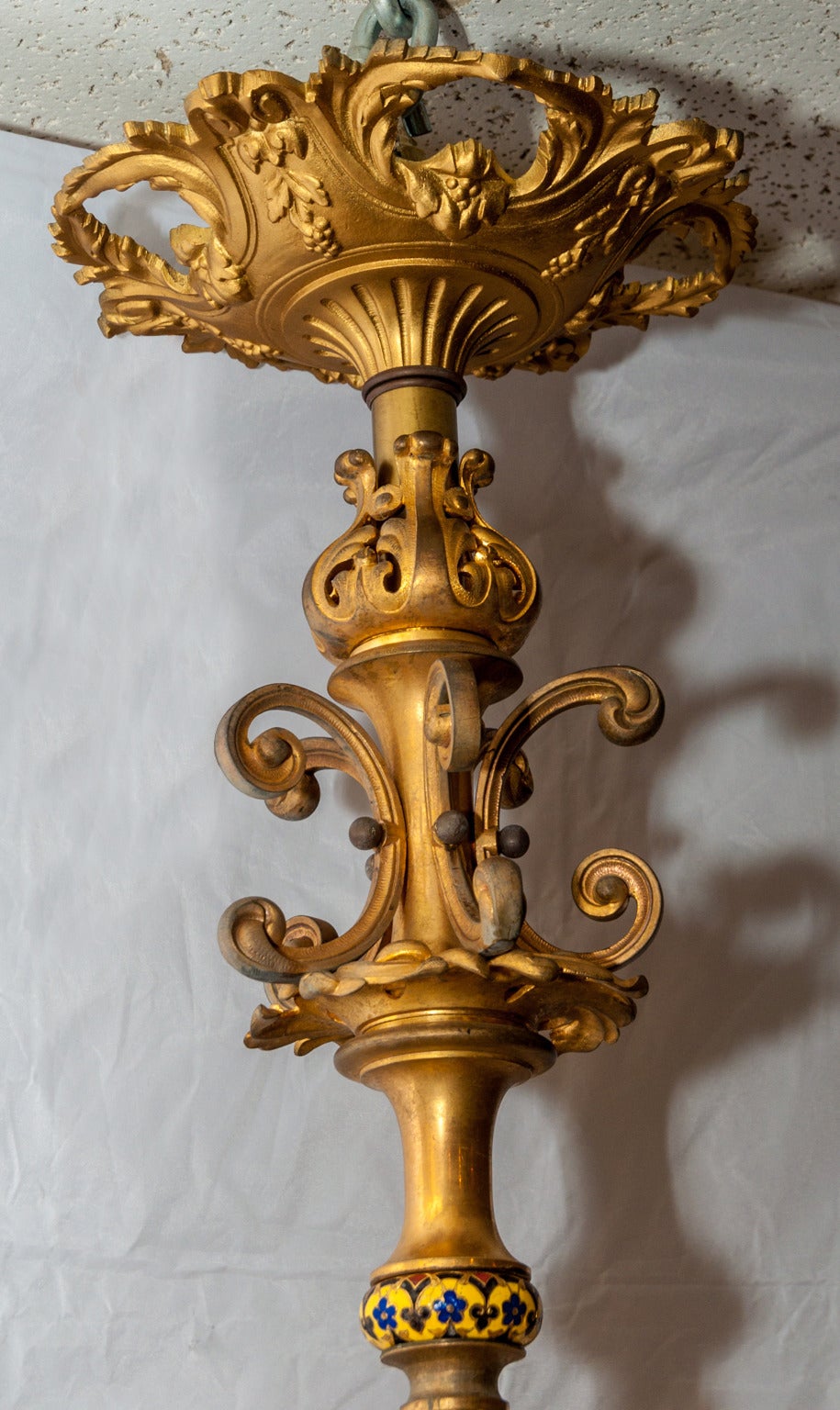 19th Century French Champleve Enamel and Bronze Nine-Light Chandelier For Sale 2