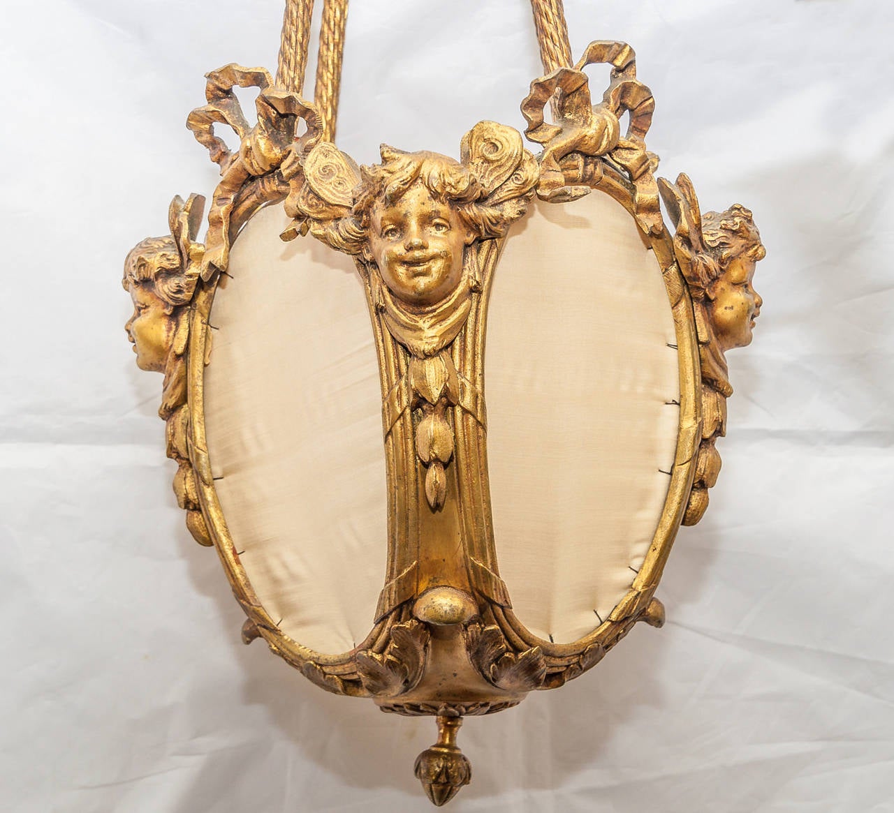 20th Century French Gilt Bronze and Silk Figural Chandelier