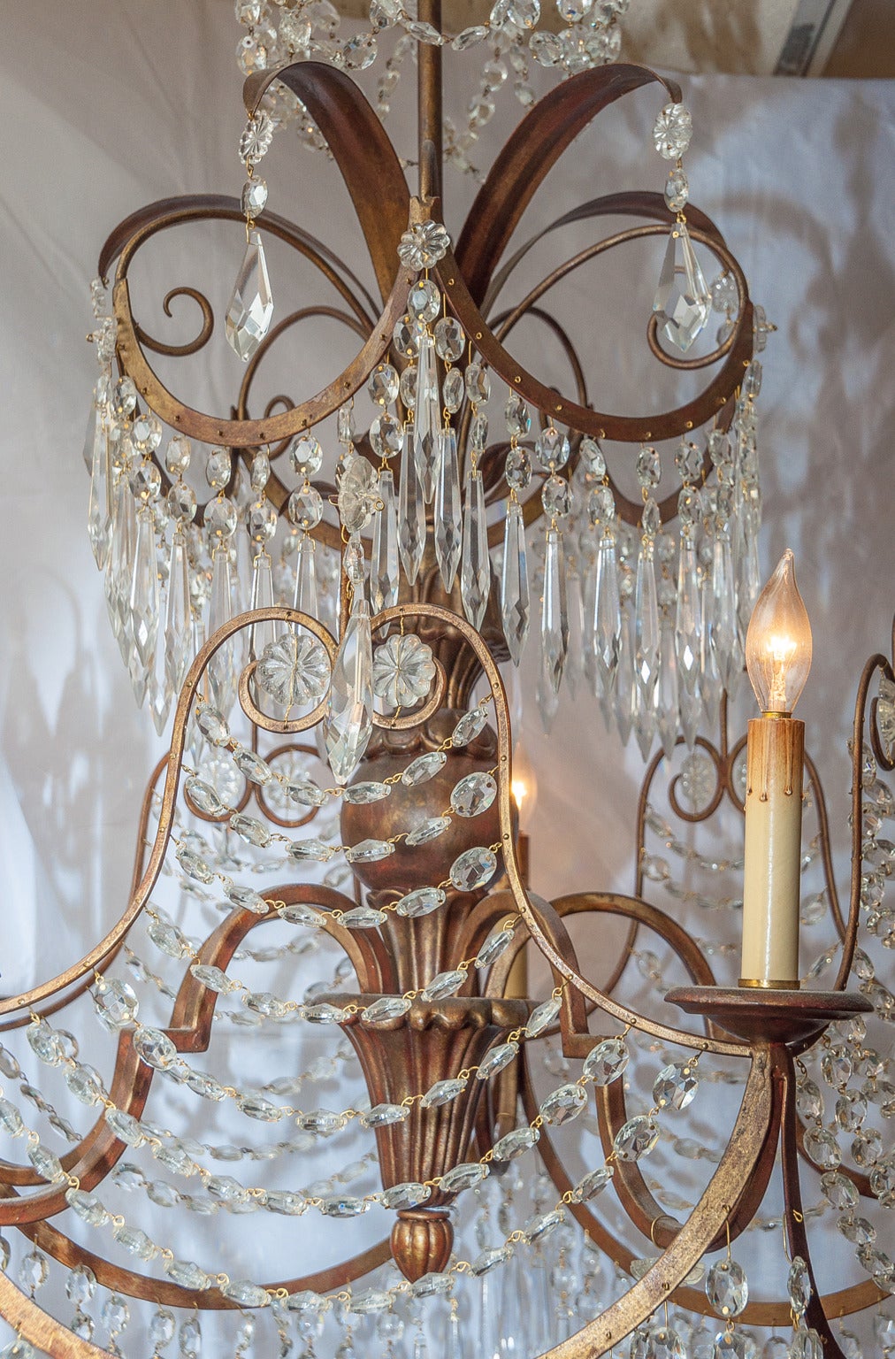 A fine Mid-Century Baltic style patinated metal and crystal five-light chandelier: Stock Number: L189