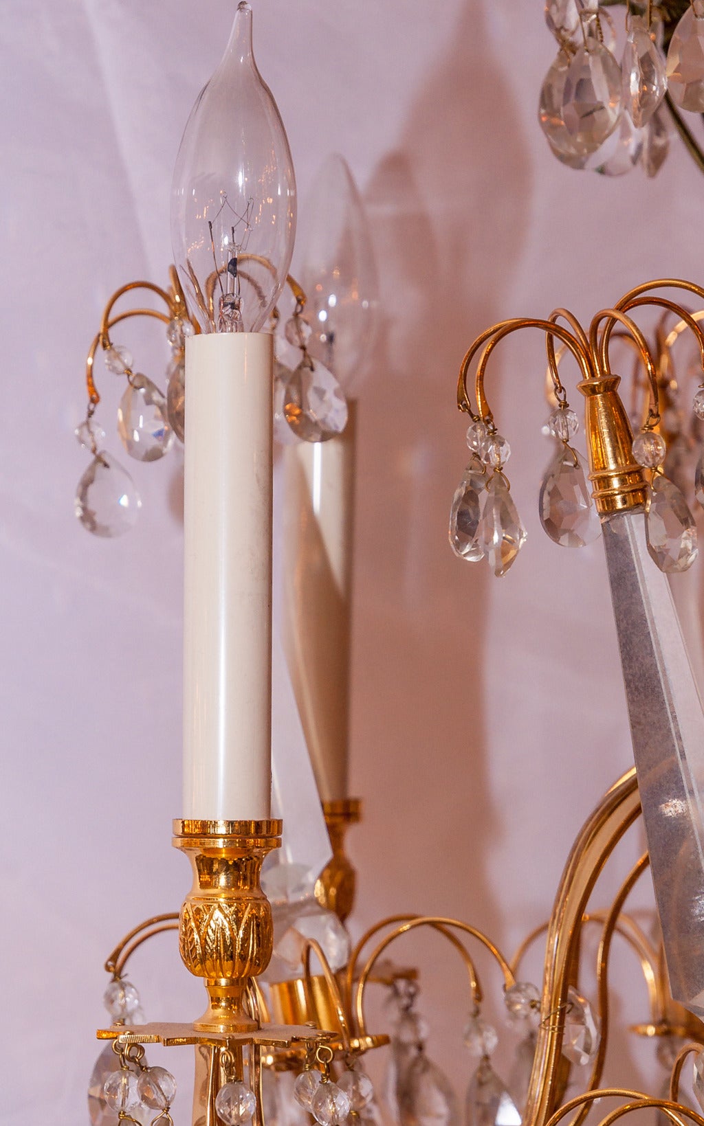 European Russian Style White Opaline and Bronze Six-Light Chandelier