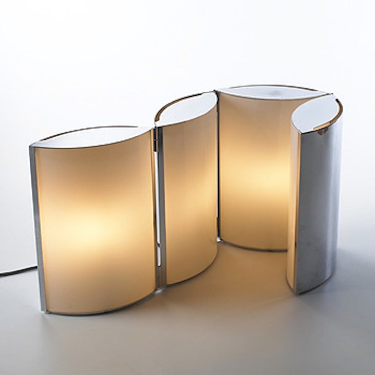 1970s steel and white glass table lamp by Jean-Pierre Vitrac