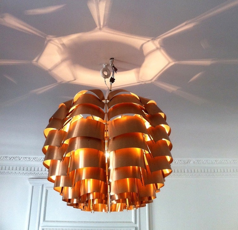 1960s ceiling lamp by Max Sauze in brushed copper