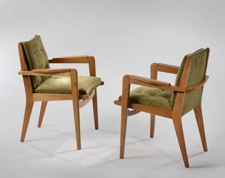 Pair of armchairs by Pierre Guariche, in ashwood with upholstery, designed for Airborne, 1950.

These chairs are recently reupholstered and in excellent condition. More are available; please inquire if you would like to make a larger set.

About