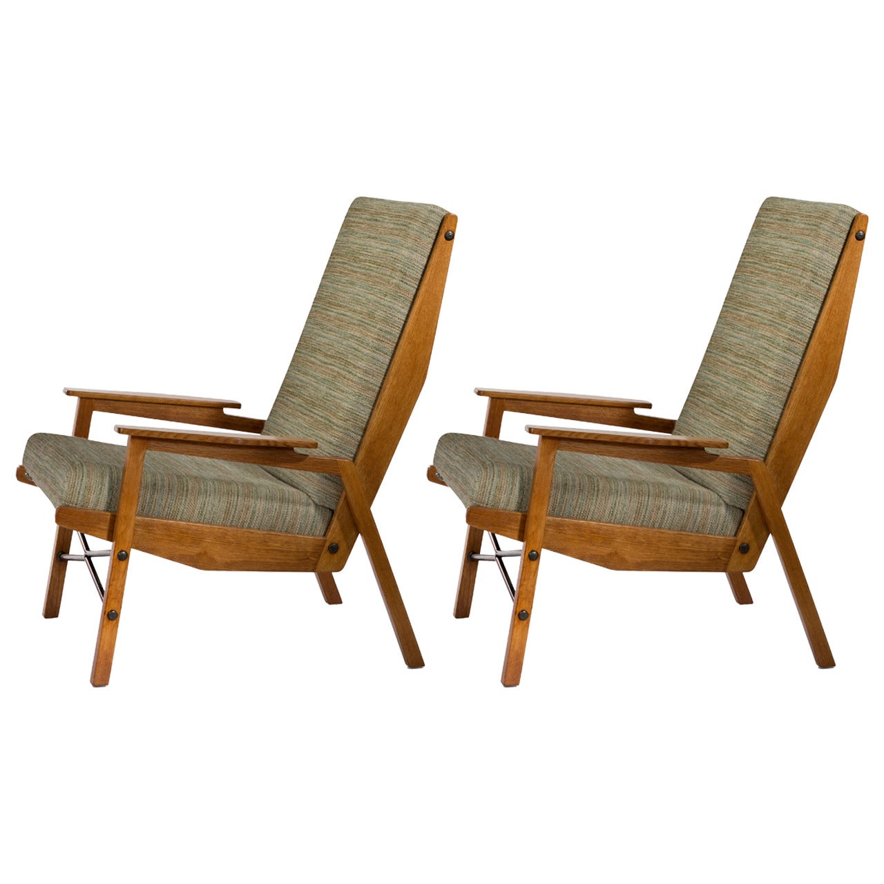 Pair of 1950s A340 Armchairs by René Jean Caillette For Sale