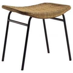 1950s Rattan Stool by Joseph André Motte