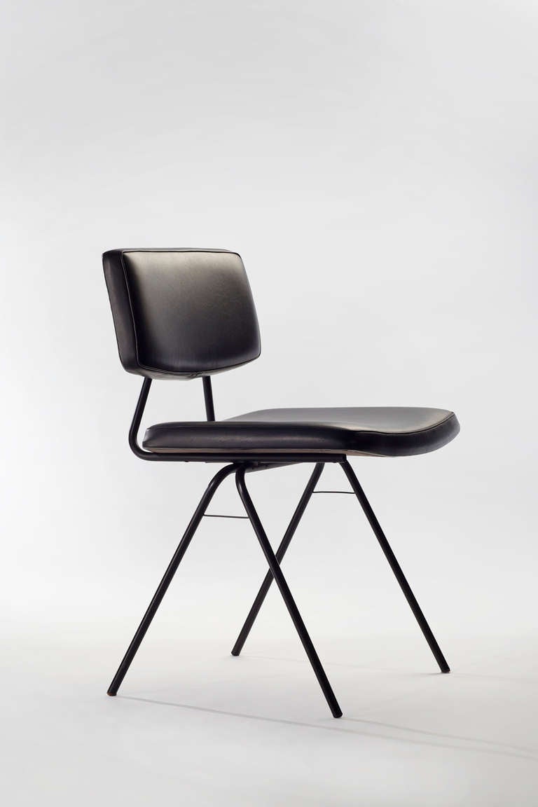 Set of eight 'Compas' chairs by Pierre Guariche, designed for Huchers Minvielle in 1956.

About the designer: Pierre Guariche (1926-1995) attended the ENSAD (E´cole Nationale Supe´rieure des Arts De´coratifs de Paris) where he studied under Rene´